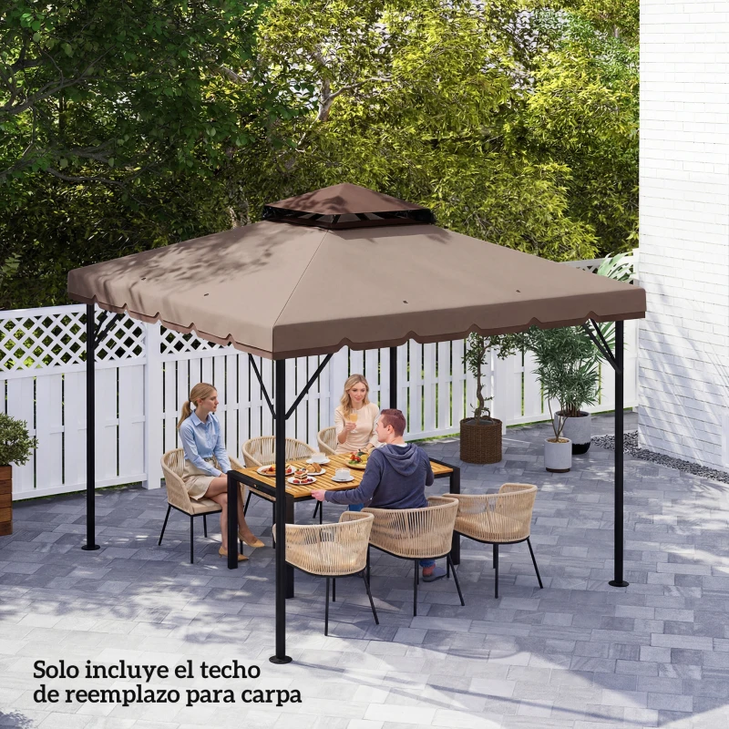 Outsunny Toldo de Recambio 3x3 m con Doble Techo y Drenaje, Solo Tela, Caqui