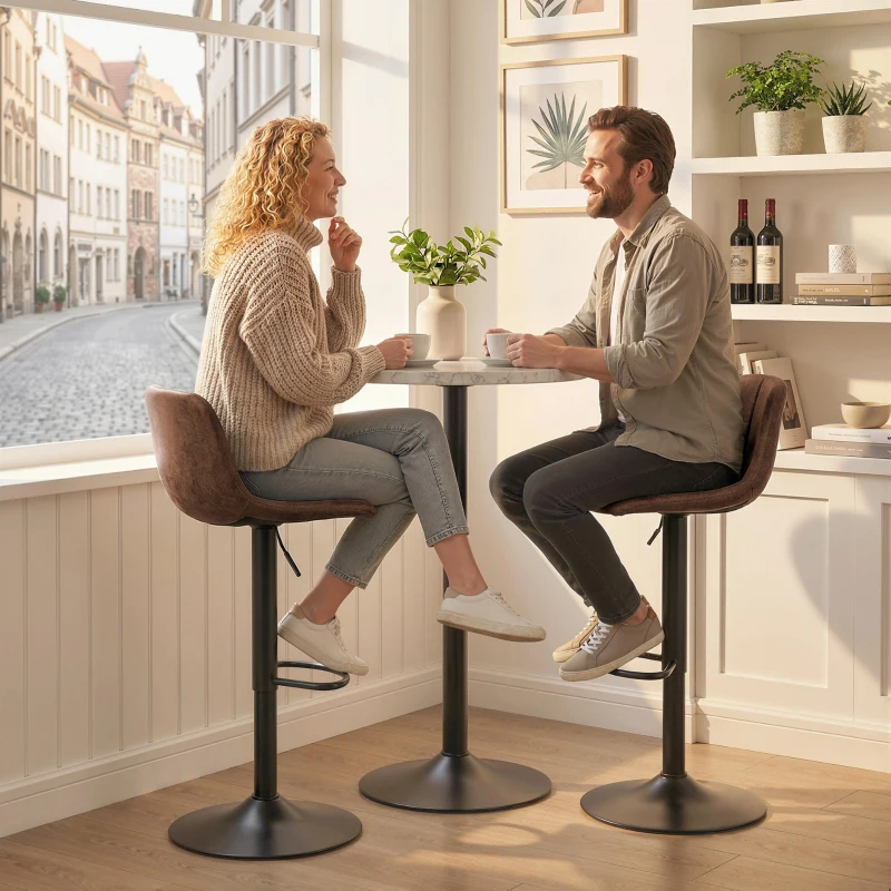 HOMCOM Bar Stools Set of 2, Modern Swivel Barstools with Footrest for Kitchen Island and Dining Room, Brown
