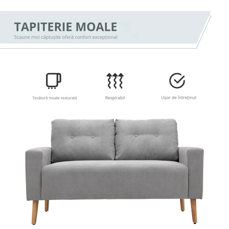 HOMCOM Canapea Compacta 2 Locuri Design Modern, Spate Matlasat, Gri