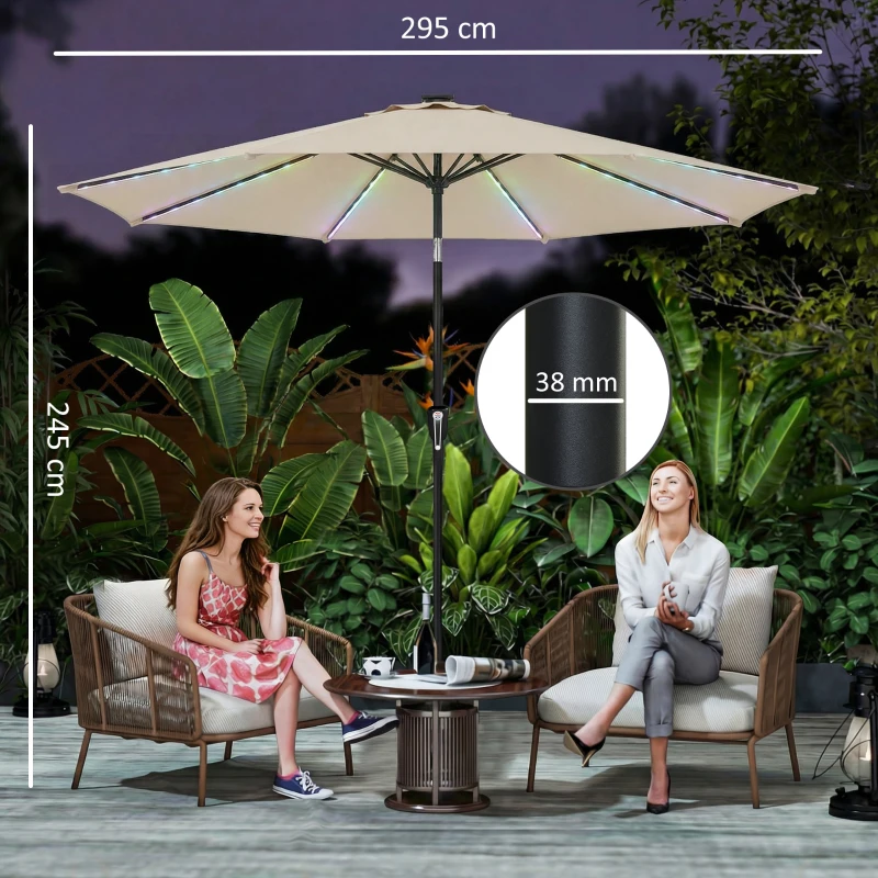 Outsunny 3 m Garden Parasol Umbrella with 112 Solar Powered LED Lights, Patio Umbrella with Crank Handle, Beige