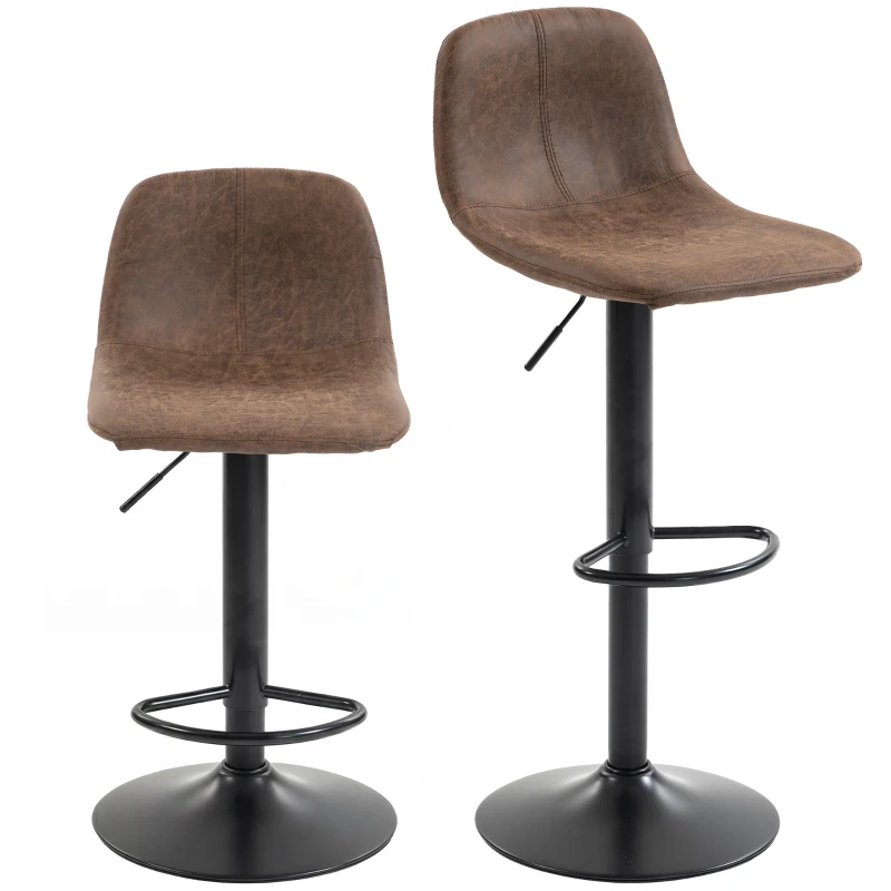 HOMCOM Bar Stools Set of 2, Modern Swivel Barstools with Footrest for Kitchen Island and Dining Room, Brown
