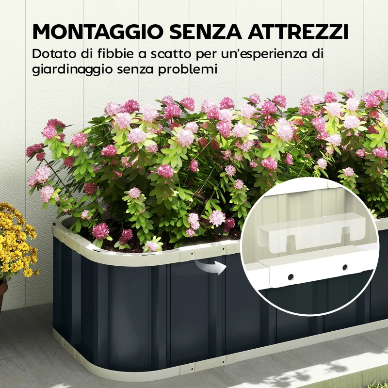 Outsunny Letto per Orto Rialzato con Fondo Aperto e Bordi Piegati in Acciaio, 136x52x31 cm, Grigio Scuro