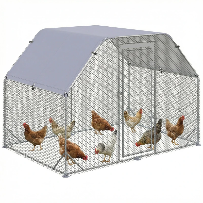 PawHut Walk in Chicken Run Chicken Coop Hen House Outdoor with Roof for 4-6 Chickens, 280 x 190 x 195cm