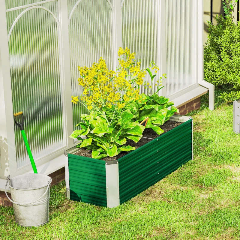 Outsunny Arriate de Jardín de Acero Incluye Guantes Huerto Urbano Jardinera Macetero Rectangular para Cultivos Plantas Flores para Terraza Balcón Exterior 125x47x40 cm Verde