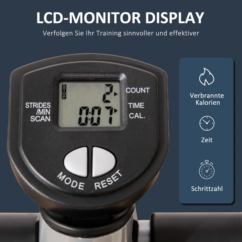 HOMCOM Stepper Heimtrainer für Zuhause mit LCD-Bildschirm einstellbare Geschwindigkeit Metall ABS 55 x 53 x 118-128 cm