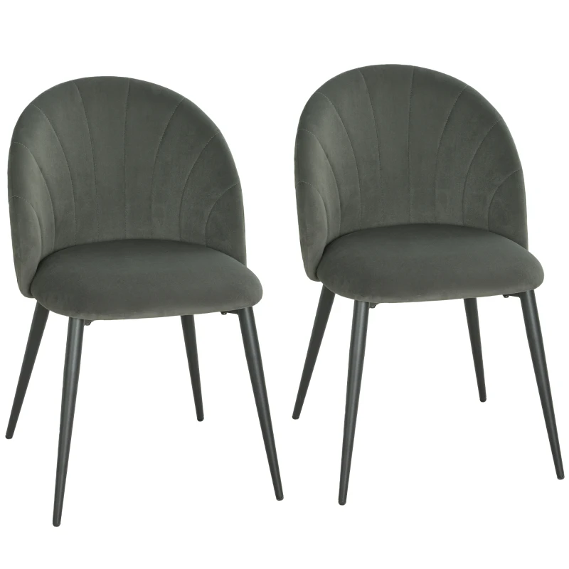 HOMCOM Lot de 2 chaises de salle à manger, chaises de cuisine rembourrées sans accoudoirs, pieds en acier, 52x55x79cm, gris