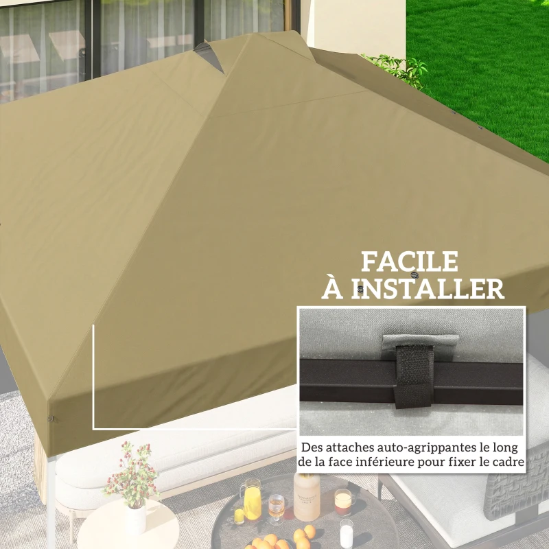 Outsunny Toile de Rechange pour Tonnelle 3 x 3 m UV50+ Imperméable avec 8 Trous de Drainage 3 x 3 m, crème