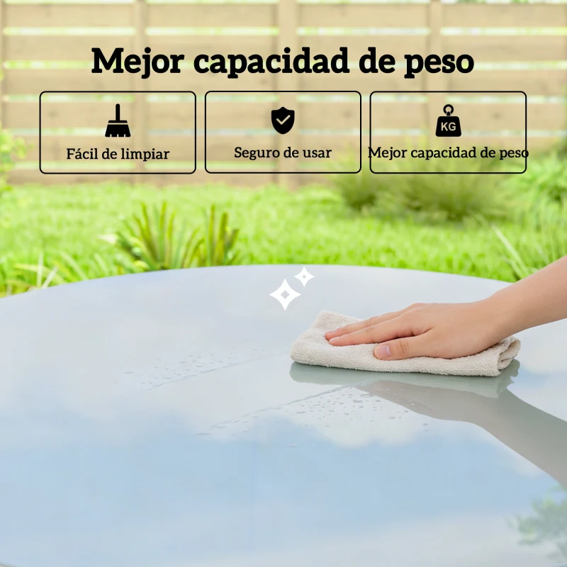 Outsunny Mesa de Comedor de Jardín con Tablero de Vidrio Templado con Borde de Ratán Estructura de Acero 80x80x74 cm Gris
