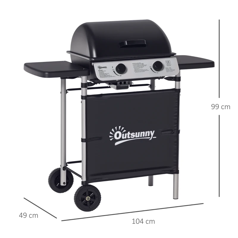 Outsunny Barbecue a gas 2 bruciatori in acciaio inox, 104x49x99 cm, Nero