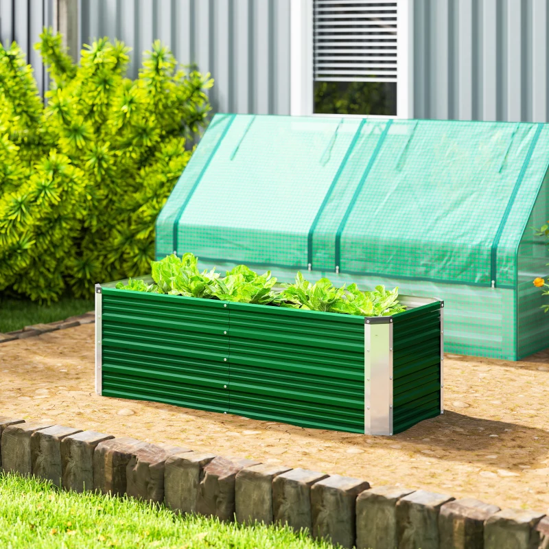 Outsunny Arriate de Jardín de Acero Incluye Guantes Huerto Urbano Jardinera Macetero Rectangular para Cultivos Plantas Flores para Terraza Balcón Exterior 125x47x40 cm Verde