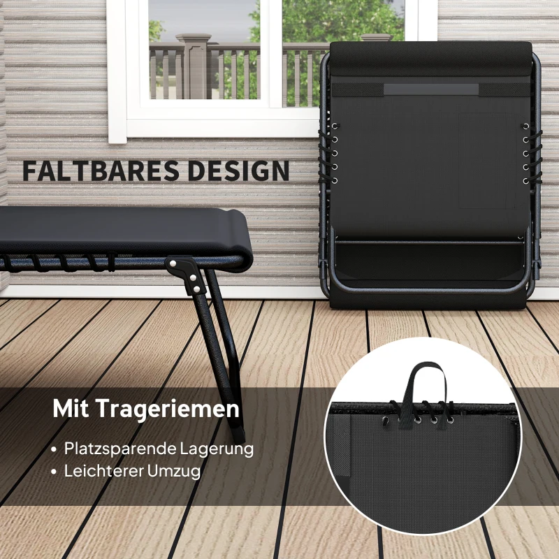 Outsunny 2er Set Sonnenliege klappbar Gartenliege mit Kopfkissen 5-Fach höhenverstellbarer Rückenlehne Seitentasche Schwarz