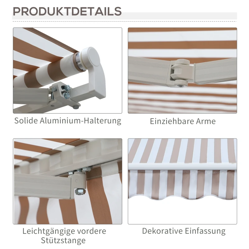 Outsunny Markiză cu manivelă, markiză cu braț articulat, protecție solară, montare pe perete, balcon, Alu Berge 300 x 250 cm