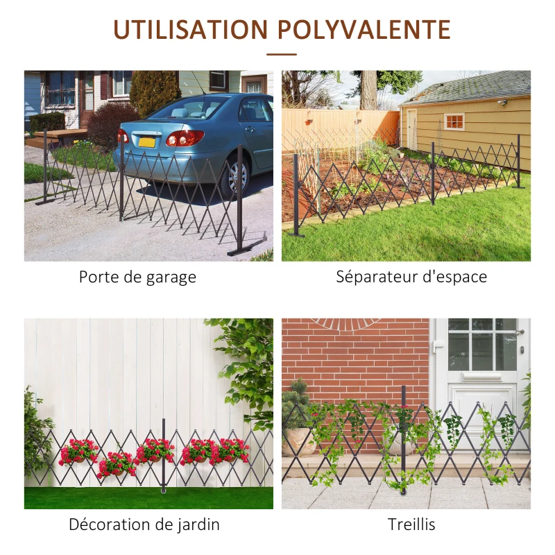 Outsunny Barrière Extensible rétractable barrière de sécurité avec Roulette 405L x 31l x 104H cm alu métal Chocolat(m-4)