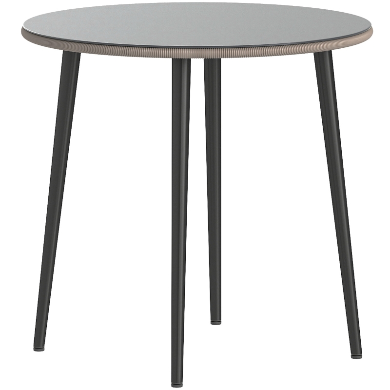 Outsunny Mesa de Comedor de Jardín con Tablero de Vidrio Templado con Borde de Ratán Estructura de Acero 80x80x74 cm Gris