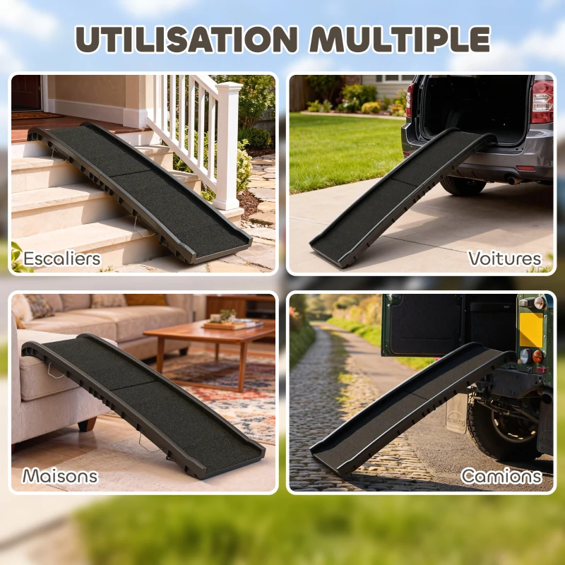 PawHut Rampe pliable pour chiens, escalier pour chien en PP avec pente douce et surface antidérapante, 155x38,5x15,5cm, noir