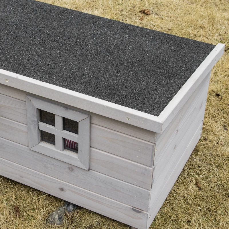 PawHut Wooden Outdoor Cat House, Elevated Cat Shelter Kennel, Pet Play House with Openable Top, Asphalt Roof, Window, Grey
