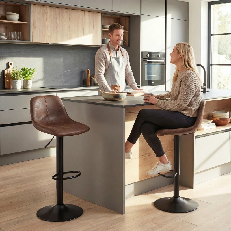 HOMCOM Bar Stools Set of 2, Modern Swivel Barstools with Footrest for Kitchen Island and Dining Room, Brown