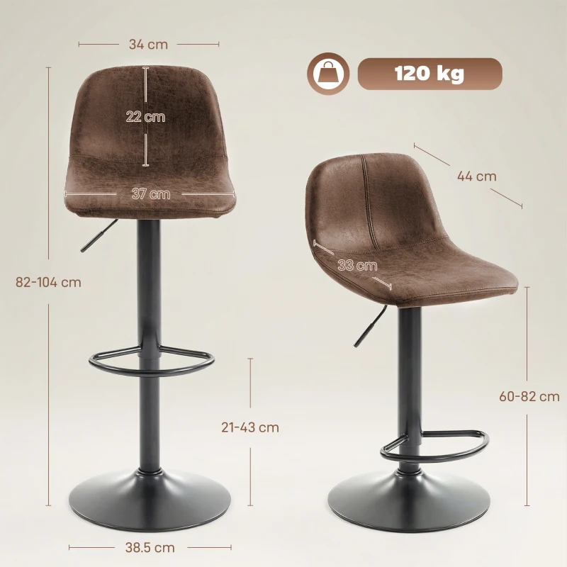 HOMCOM Bar Stools Set of 2, Modern Swivel Barstools with Footrest for Kitchen Island and Dining Room, Brown
