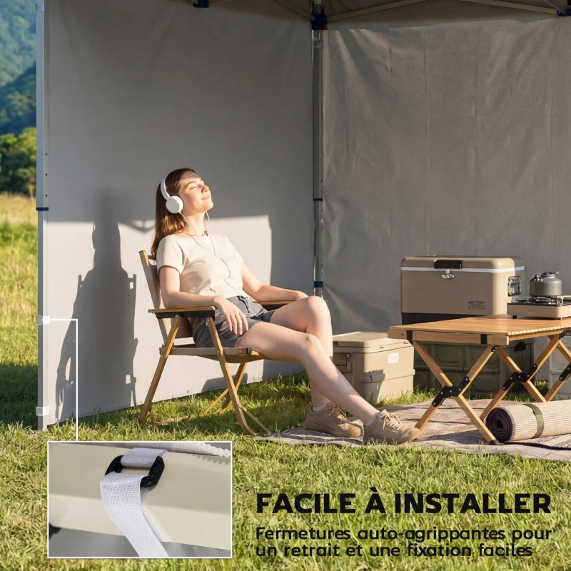 Outsunny Lot de 3 parois latérales pour tonnelle de 3 x 3 m, Panneaux Latéraux pour pavillon, fermeture éclair tissu Oxford blanc