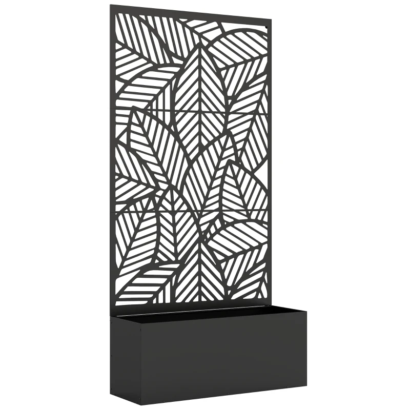Outsunny Jardinière avec treillis, bac à fleurs, lit surélevé avec brise-vue, pour plantes grimpantes métal 90 x 30 x 170 cm noir