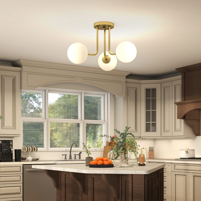 HOMCOM Lampadario da Soffitto Vintage con 3 Punti Luce Attacchi G9, 42x42x26.5 cm, Oro