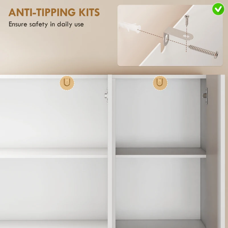 HOMCOM Hoher Küchenschrank Hochglanz 6 Türen mit Soft-Close verstellbare Einlegeböden Weiß