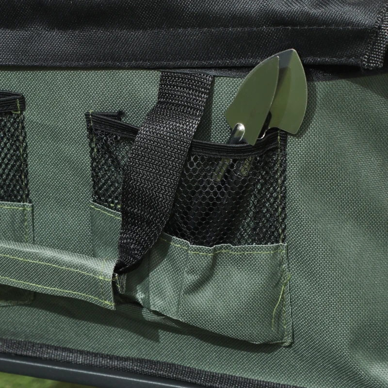 Outsunny Carrello da Giardino da 72L Pieghevole con Pannello Apribile, in Acciaio e Poliestere, 76x48x65-92 cm, Verde