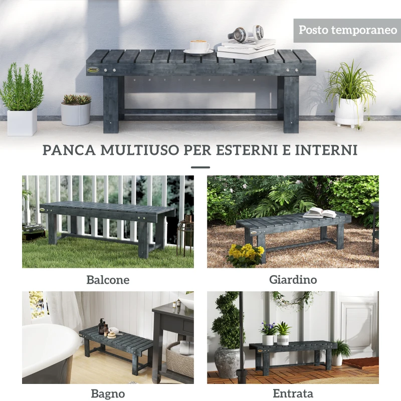 Outsunny Panchina da Giardino a 2 Posti Impermeabile in Legno di Abete, 110x38x35 cm, Grigio