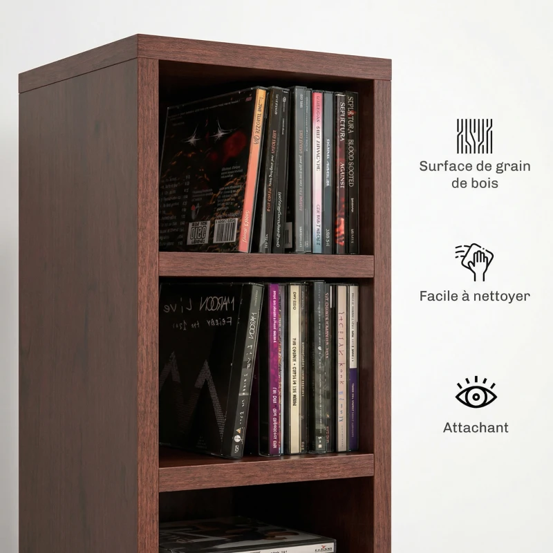 HOMCOM Rangements pour CD et DVD, étagère colonne de rangement, meuble de rangement avec 12 compartiments, capacité max. 204 CD, 21 x 20 x 175 cm, marron
