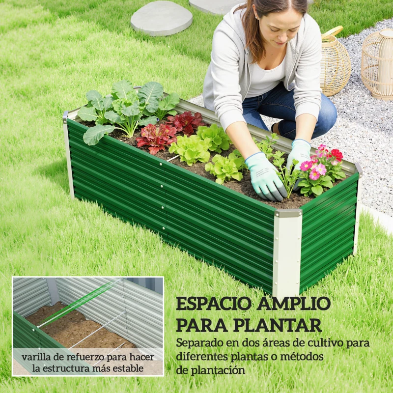 Outsunny Arriate de Jardín de Acero Incluye Guantes Huerto Urbano Jardinera Macetero Rectangular para Cultivos Plantas Flores para Terraza Balcón Exterior 125x47x40 cm Verde