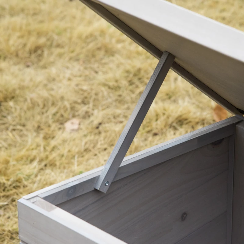 PawHut Wooden Outdoor Cat House, Elevated Cat Shelter Kennel, Pet Play House with Openable Top, Asphalt Roof, Window, Grey