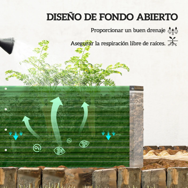 Outsunny Arriate de Jardín de Acero Incluye Guantes Huerto Urbano Jardinera Macetero Rectangular para Cultivos Plantas Flores para Terraza Balcón Exterior 125x47x40 cm Verde