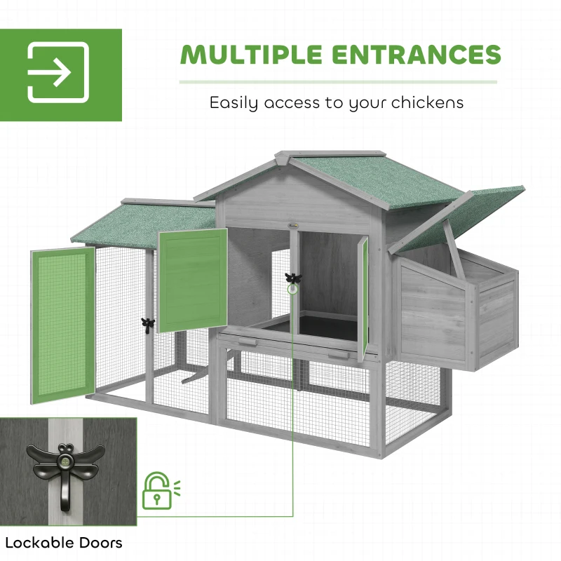 PawHut Kippenhok van hout Kippenhuis met buitenren nestkast helling uitschuifbare lade voor 2-4 kippen 168x75x103cm grijs