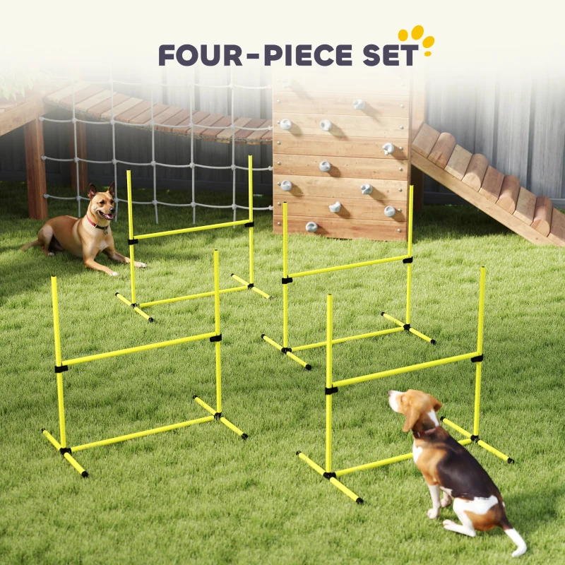 PawHut 4 Pieces Dog Agility Training Equipment, Adjustable Height Jumps Hurdle with Carrying Bag for Outdoor, Yellow