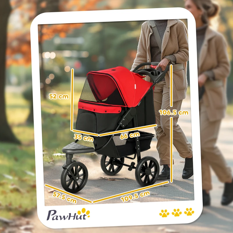 PawHut Dog Stroller Foldable Pet Pram, 3 Wheels Dog Pushchair with Brake, for Small Miniature Breeds, Cats, Red