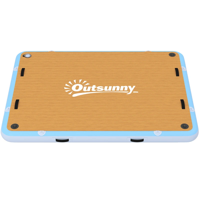 Outsunny Platformă plutitoare gonflabilă 2,4x1,8m Platformă de înot gonflabilă 4-6 persoane cu suprafață antiderapantă Scară