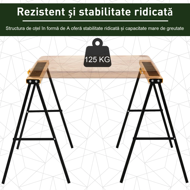 HOMCOM Set de 2 Capre Pliabile din Metal cu Suprafață Antiderapantă din EVA pentru Lucrări de Tăiere, Capră pentru Lemn, Capacitate Maximă 125 kg, Portocaliu Negru