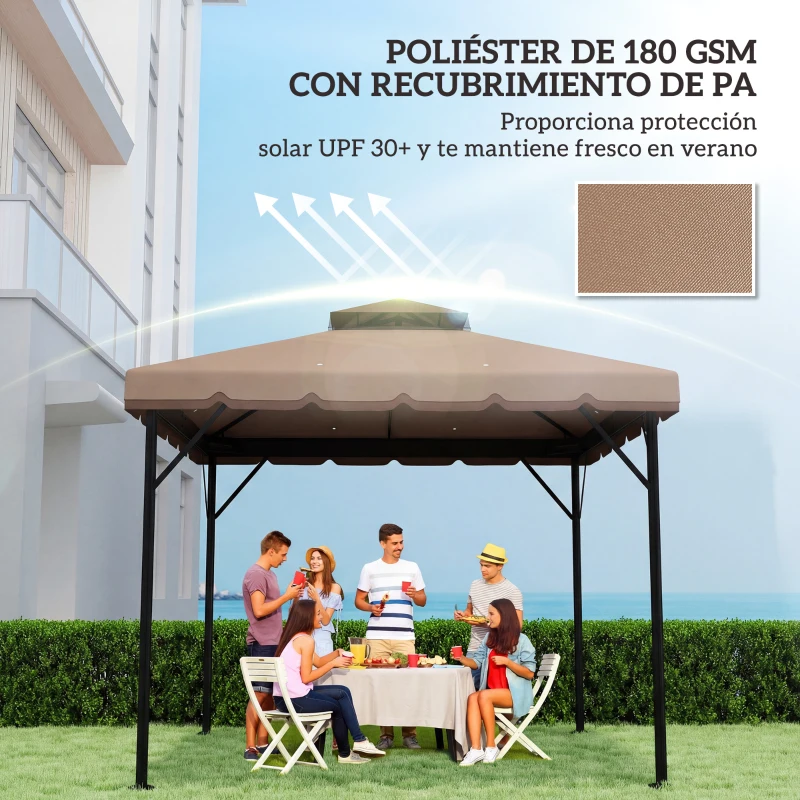 Outsunny Toldo de Recambio 3x3 m con Doble Techo y Drenaje, Solo Tela, Caqui