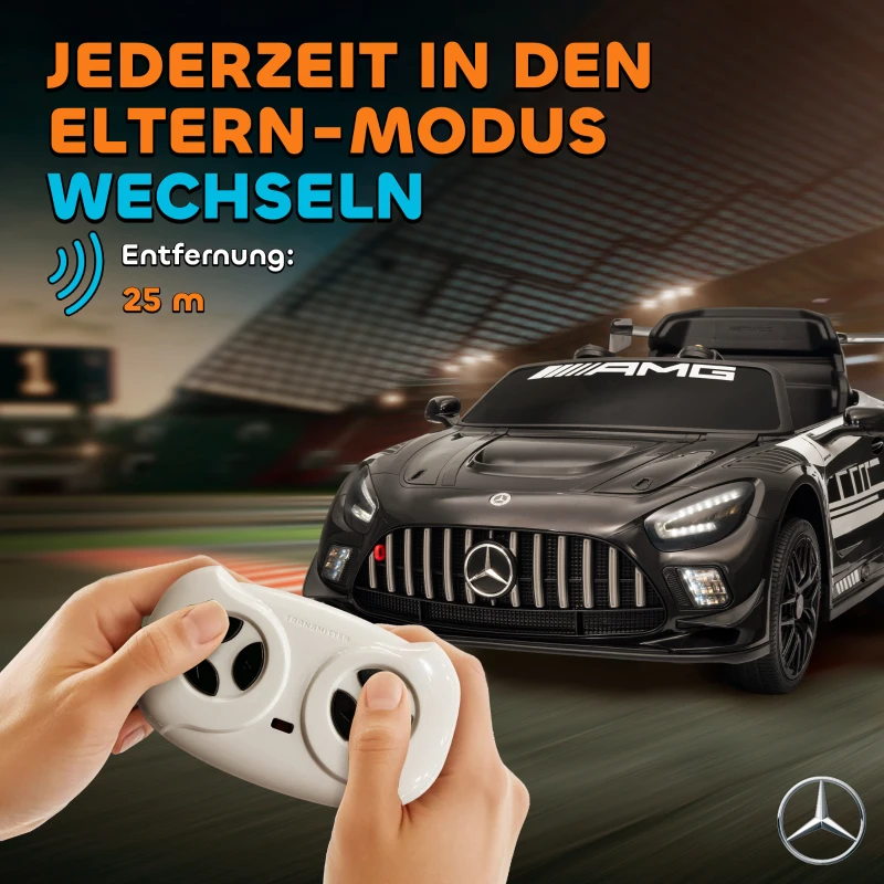 AIYAPLAY Mercedes-Elektroauto, Aufsitzauto für Kinder, 12V Batterie, LED-Lichter, Musikfunktion, Hupe, 3-8 Jahre, Schwarz