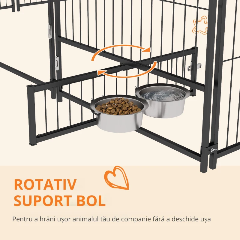 Pawhut Gard Metalic pentru Caini – Cu Usa pentru Bol & Husa Oxford(m-7)