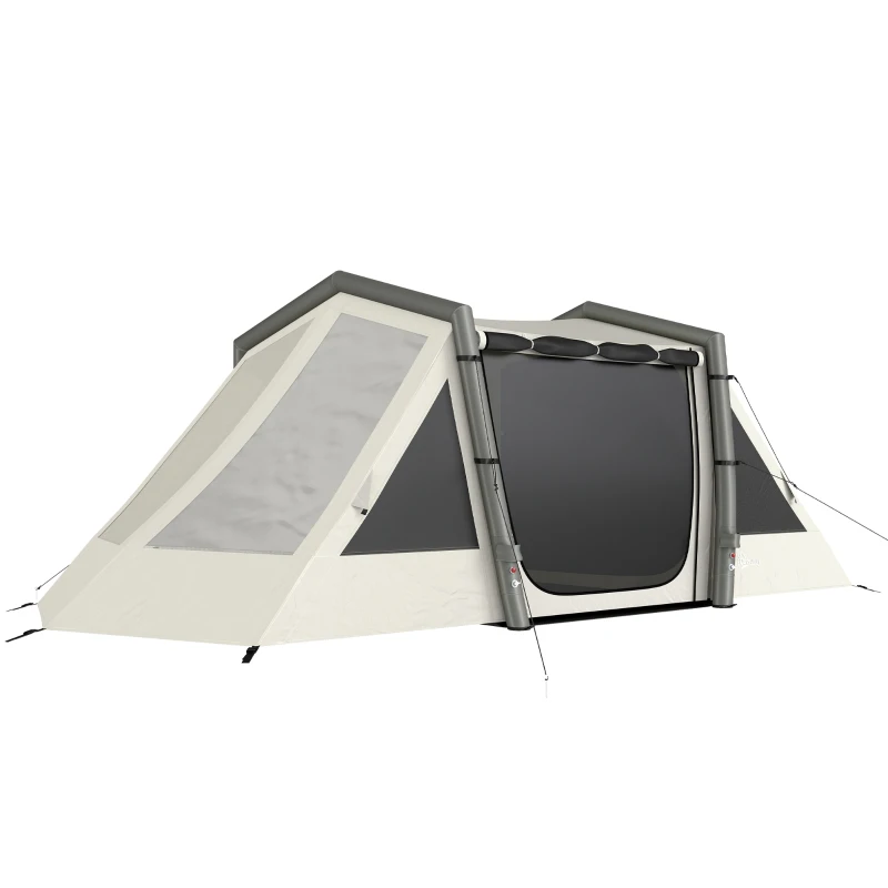 Outsunny Tenda Inflável 6 Pessoas Montagem Rápida Tenda Outdoor para Camping com 2 Quartos Alpendre Janelas
