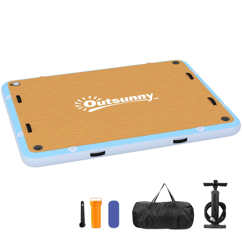 Outsunny Inflatable Dock Swim Dock 2.4x1.8m Inflatable Floating Platform 4-6 People with Non-Slip Surface Ladder