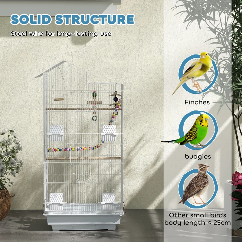 PawHut Bird Cage for Budgies, Finches, Canaries w/ Accessories, Toys, Tray, White