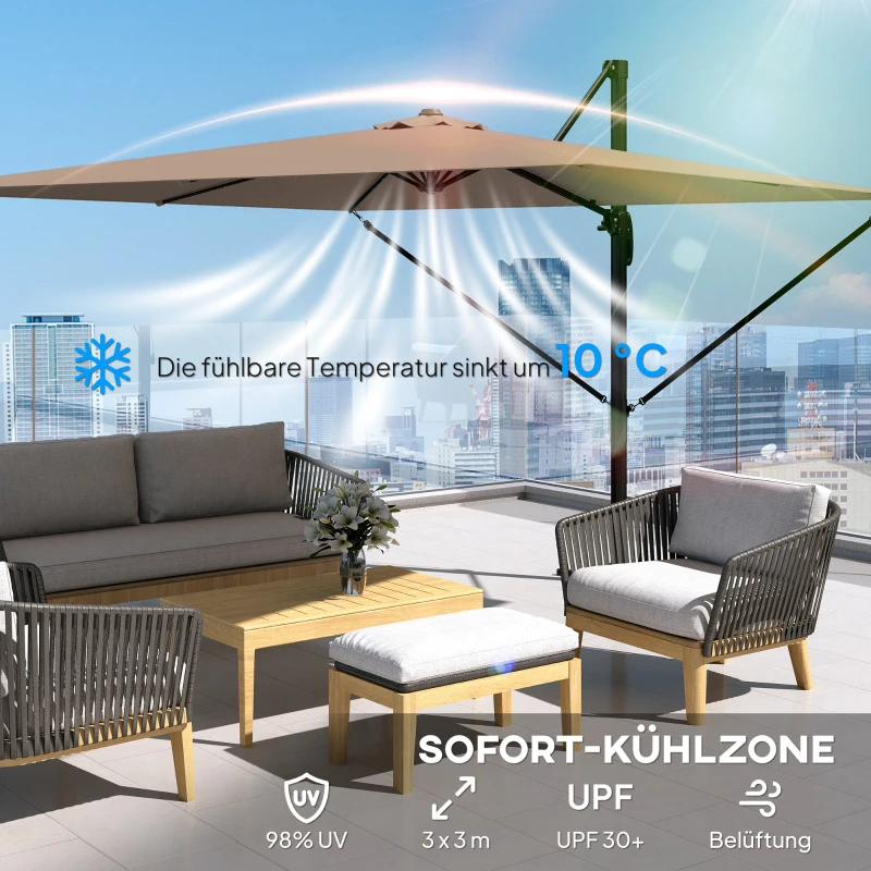 Outsunny Alu Ampelschirm 2,8 x 2,8 cm 360° drehbar neigbar Sonnenschirm mit Kurbel Ständer Abdeckung, Höhenverstellbar