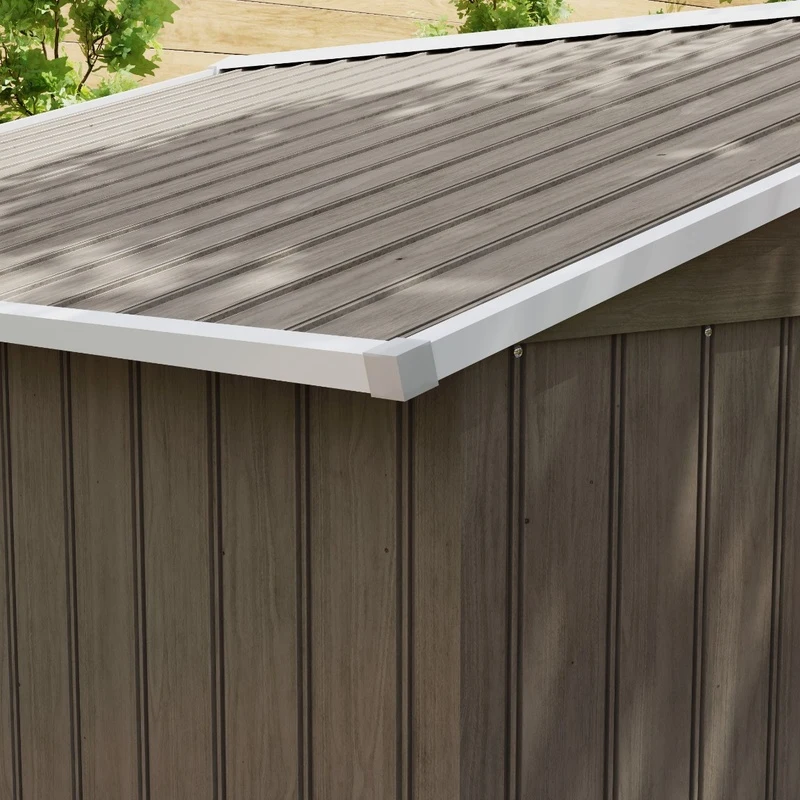 Outsunny 9 x 6ft Steel Garden Shed, Outdoor Storage Tool House with Vents, Foundation and Lockable Double Doors, Brown