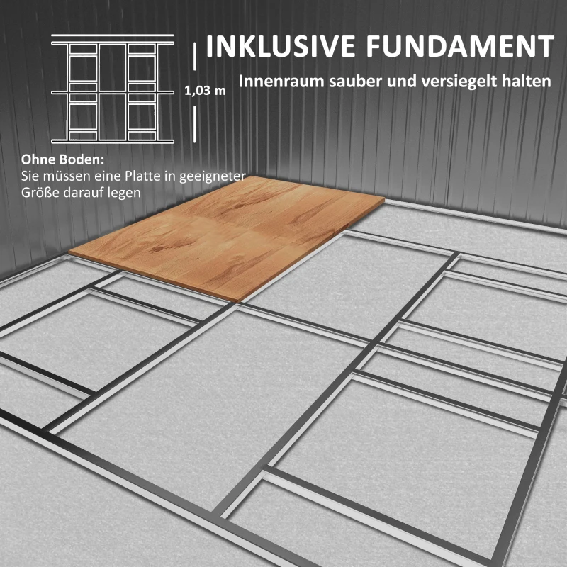 Outsunny Geräteschuppen, Wetterfestes Gartenhaus für Gartengeräte, mit Belüftungsfenstern, Schiebetüren, Stahl, Kohlegrau