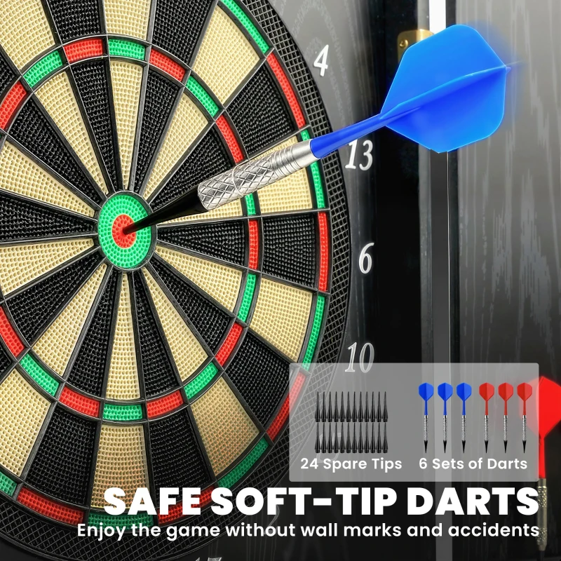 SPORTNOW Elektronisch dartbord E-dartboard met deuren in houtlook, LED-display, spraakmeldingen, 6 dartpijlen, 24 reservepunten