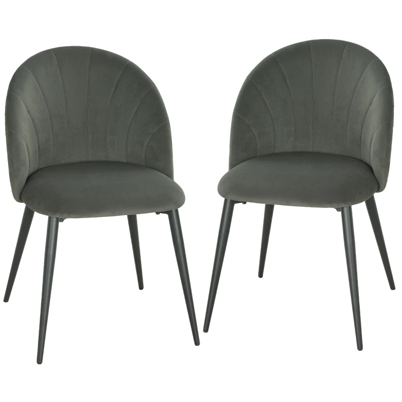 HOMCOM Lot de 2 chaises de salle à manger, chaises de cuisine rembourrées sans accoudoirs, pieds en acier, 52x55x79cm, gris