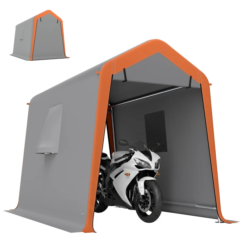 Outsunny Abri de garage portable 2,4x1,8 m pour voiture étanche avec porte enroulable zippée, fenêtres, UPF30+ Gris clair