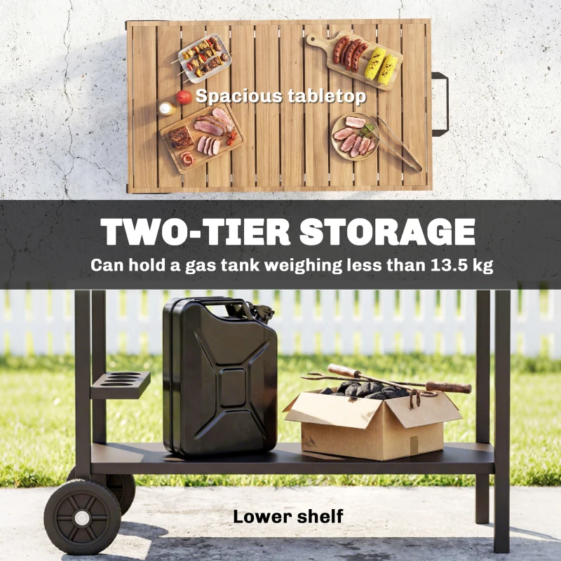 Outsunny Wózek kuchenny na kółkach, stolik serwisowy z haczykami, uchwyt na napoje, metalowy, 97 x 51 x 83 cm Czarny+Brązowy